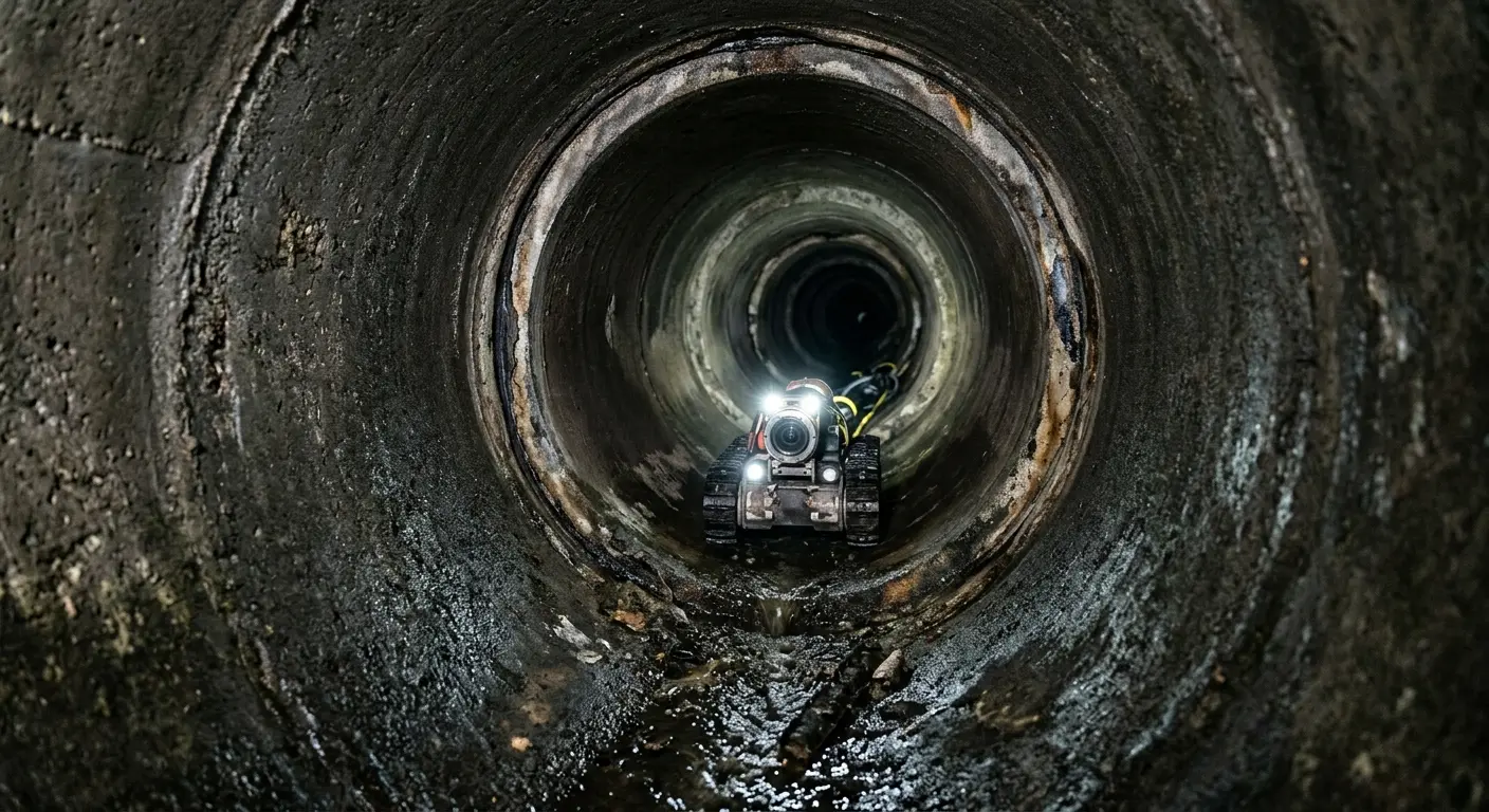 Robotic sewer camera inspecting pipe interior for Sewer Line Cleaning in Babylon